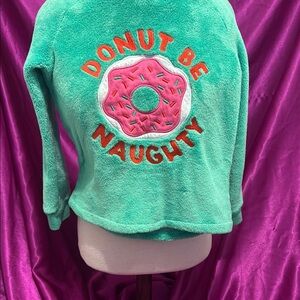 Green Fleece Sweater with Donut Design size 7-8 or M kids